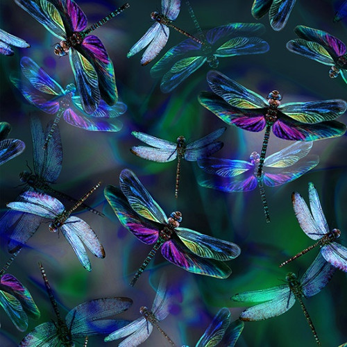 Dragonfly Spectrums Digital Print R4629-324 woven cotton fabric.