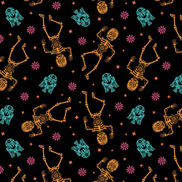 Star Wars Droid Skeletons on Black 73010978-2 woven cotton fabric.