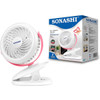 Sonashi 2 In 1 Clip and Desk Fan, SRF-104, 4 Inch, 1.2Ah, Pink/White