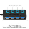 Sabrent USB 3.0 Hub With Power Switches, HB-UM43, 4 Ports, Black