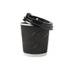 BYFT Disposable Ripple Wall Cup With Lid, Paper, 530 GSM, 8 Oz, Black, 25 Pcs/Pack