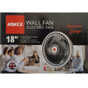 Novex Wall Fan, NV-WF18-BLK, Plastic/Metal, 70W, 1400 RPM, 3 Blade, 18 Inch, Black/White