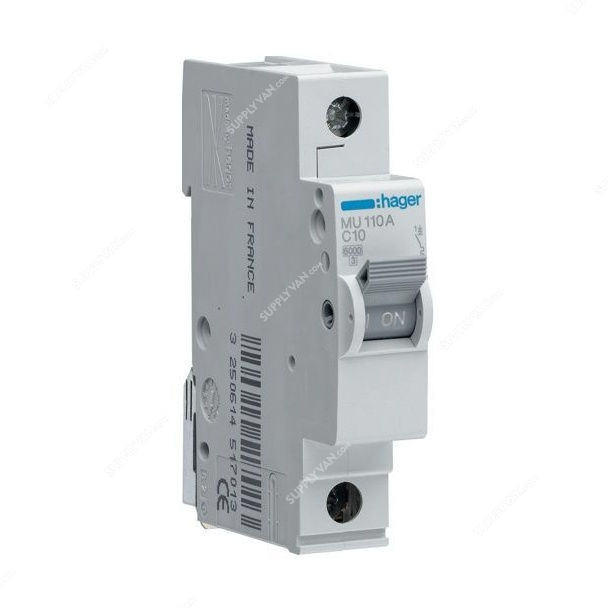 Hager Miniature Circuit Breaker, MU110A, 1P, Curve C, 10A SupplyVan