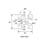 Extrusion T-Slot Profile, 20 Series, Aluminium, 20 x 20MM, Silver, PK3