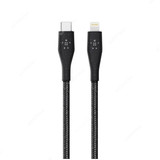 Belkin USB-C to Lightning Cable With Leather Strap, F8J243BT04-BLK, BoostCharge, 1.2 Mtrs, Black