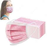 Disposable Face Mask, Non-Woven, 3 Layer, Pink/White, 50 Pcs/Pack