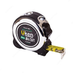 Uken Measuring Tape, U8G4504, 25MM, 8 Mtrs, Metric/Imperial, Steel, Black