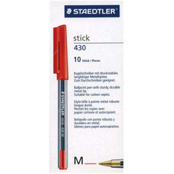 Staedtler Ball Pen, 430-M, Stick, Medium, Red, 10 Pcs/Pack