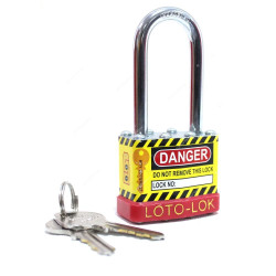 Loto-Lok Lockout Padlock, 2PTPSRKDL47, Steel, 47 x 6MM, Yellow and Red