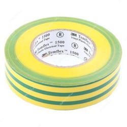 3M Vinyl Electrical Tape, Temflex 1500GY, 19MM x 10 Mtrs, Green/Yellow