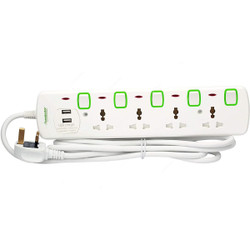 Terminator Extension Socket With USB Port, TPB-854U, 4 Way, 3 Mtrs, White