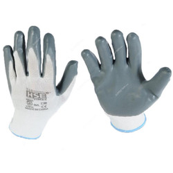 The Hse Times Coated Working Gloves, THT-PG-01, Nitrile, 13 Guage, L, White/Grey, 12 Pair/Pack