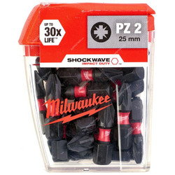 Milwaukee Impact Duty Screwdriving Bit Set, 4932430864, Shockwave, PZ2 x 25MM, 25 Pcs/Set