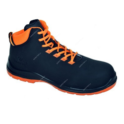 Vaultex High Ankle Steel Toe Safety Shoes, FJV, Leather, Size40, Black/Neon Orange