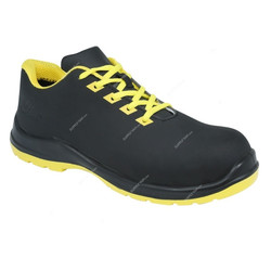 Vaultex Low Ankle Steel Toe Safety Shoes, RHM, Leather, Size46, Black/Neon Yellow