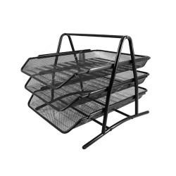 Deli Mesh Document Tray, E9181, Steel, 3 Compartment, Black