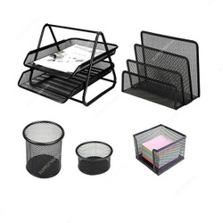 Deluxe Metal Mesh Office Desk Organizer Set, Black, 5 Pcs/Set