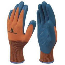 Delta Plus Latex Gloves, VE733OR07, Size7, 100% Polyester, Orange/Blue