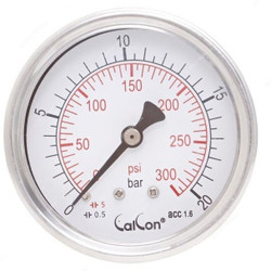 Calcon Pressure Gauge, CC10D, 63MM, 1/4 Inch, NPT, 0-20 Bar