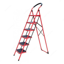 Robustline Step Ladder, 6 Steps, Steel, Red