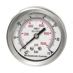 PI Controls Pressure Gauge, PG-63-R70-WF-SS-BK-E, 63MM, 0-70 Bar