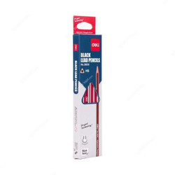 Deli Wooden HB Pencil With Eraser, E38039, Red/Silver, PK12