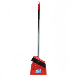 Vileda Long Handle Dustpan W/ Brush, VLFC137416, Red, Metal Handle