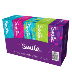 Fine Facial Tissue, Smile, 150 Sheets x 2 Ply, White, PK5