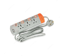 Electron Extension Socket W/ USB, EL-3009, 3 Mtrs, 3 Way, Grey and Orange