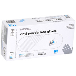 Daxwell Powder Free Vinyl Gloves, F10001748B, Medium, Clear, 100 Pcs/Pack