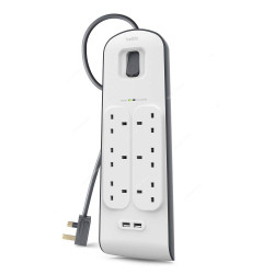 Belkin Surge Protection Strip, BSV604AF2M, 2 Mtrs, 2.4A, White/Grey