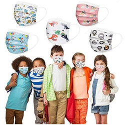 Mixed Cartoon Pattern Kids Disposable Face Mask, Non-Woven, 3 Layer, Multicolor, 50 Pcs/Pack