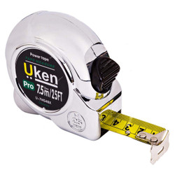 Uken Pro Measuring Tape, U-7HG48X, Chrome, 25MM x 7.5 Mtrs, Silver
