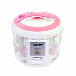 Geepas Electric Rice Cooker, GRC4334, 500W, 1.5 Ltrs, White and Pink