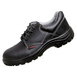 Milesttone Safety Shoes, ACHIEVER, Buff Leather, Metal Toe, Size43, Black