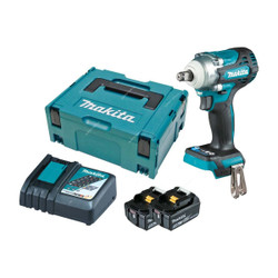 Makita Brushless Impact Wrench Kit, DTW300RTJ, 2x 5.0Ah Battery, 1x 18V Charger, 30 Nm, 1/2 Inch