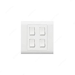 Mk Small Rocker Switch, MV4864WHI, Essential, Polycarbonate, 4 Gang, 2 Way, 10AX, White