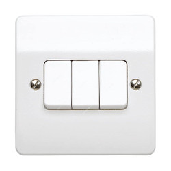 Mk Single Pole Electrical Plate Switch, K4873WHI, Logic Plus, Thermoset Plastic, IP2XD, 3 Gang, 2 Way, 10A, White