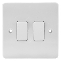 Mk Single Pole Electrical Plate Switch, K4872WHI, Logic Plus, Thermoset Plastic, IP2XD, 2 Gang, 2 Way, 10A, White