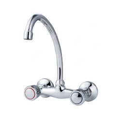 Milano Wall Mounted Double Lever Sink Mixer, Crown Plus, Brass, Chrome Finish