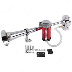Single Trumpet Air Horn With 150dB Compressor, 12V, 150dB, Silver/Red