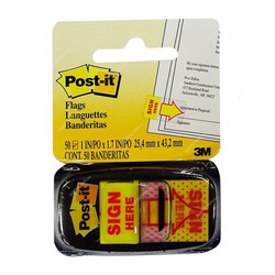 Post-It Sign Here Tape Flag, 680-9, Paper, 25.4MM Width x 43.2MM Length, 50 Sheets, Yellow, 12 Dispenser/Pack