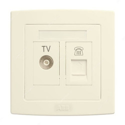 Abb TV and Telephone Socket Outlet, AC324-82, Concept BS, Thermoplastic, 2 Gang, RJ11, Ivory White