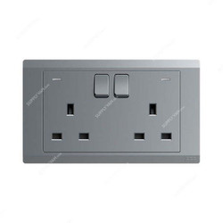 Abb Single Pole Switch Socket With Neon, BL230-G, Inora, 2 Gang, 13A, Classic Grey