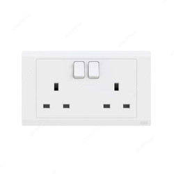 Abb Single Pole Switch Socket, BL227, Inora, 2 Gang, 13A, White