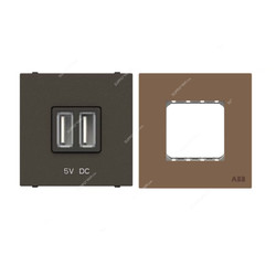 ABB Modular USB Charging Socket With Half/Double Rocker Frame, AMD85144-AN-plus-AMD5144-MO, Millenium, 2 Module, 2 Gang, 1.5A, 2 Pcs/Set