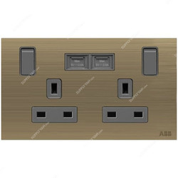 ABB Single Pole Switched Socket With USB Charger, AM235147-AG, Millenium, 2 Gang, 13A, Antique Gold