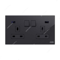 ABB Double Pole Switched Socket With LED, AM240147-BG, Millenium, 2 Gang, 13A, Black Glass