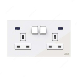 ABB Double Pole Switched Socket With LED, AM240147-WG, Millenium, 2 Gang, 13A, White Glass