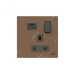 ABB Single Pole Switched Socket With USB Charger, AM23586-MO, Millenium, 1 Gang, 13A, Mocha Brown